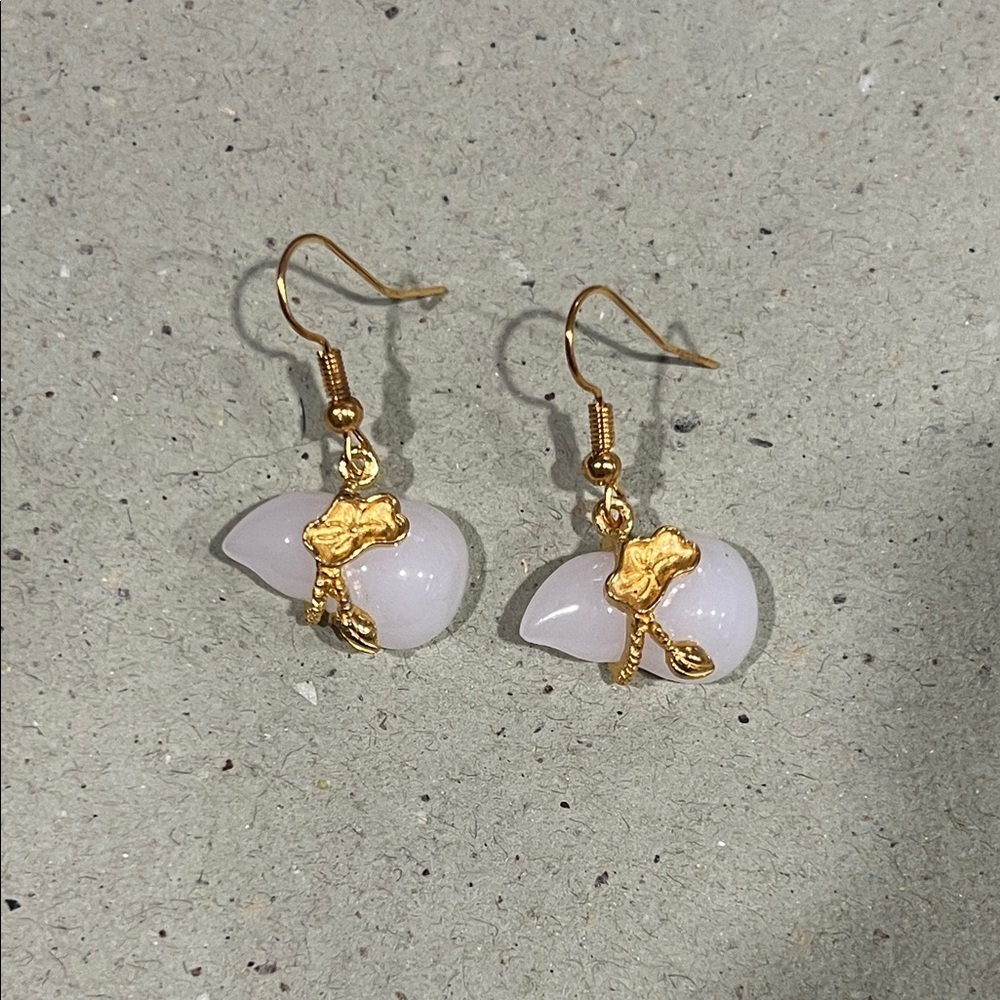 White Jade Drop Earrings Gold Tone | Minimalist Dainty Stone Jewelry